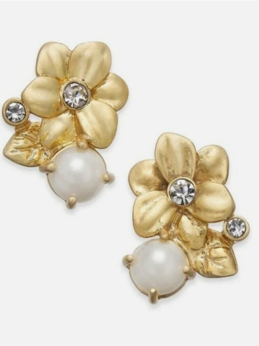 Kate Spade Pearl Flower Cluster Stud Earrings Gold Tone Floral Crystal Earrings